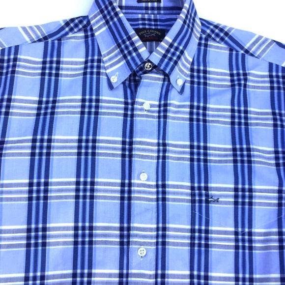 Paul & Shark Yachting blue  checkered cotton shirt Sz 40 made in Italy 🇮🇹 - Picture 3 of 11